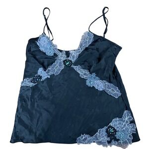 Fleur du Mal Black Silk Lace Beaded Camisole Top Sz S Luxury Lingerie